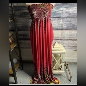 Bongo Summer Maxi Long dress Pink Multicolors Sz Large L Slinky Tube Top Leopard